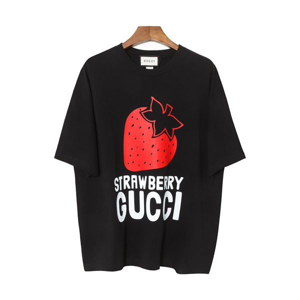 GUCC1 スーパーコピー Tシャツ STRAWBERRY イチゴ ロゴ プリント 純綿素材 2色 