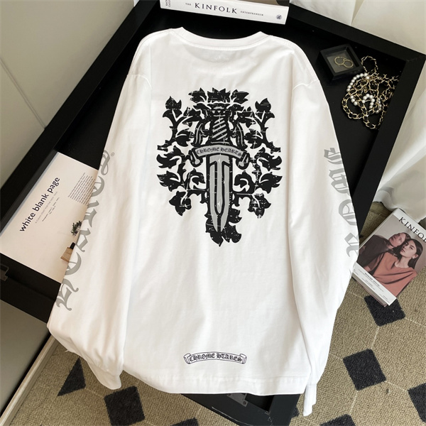 クロムハーツ コピー 長袖Tシャツ ダガー プリント ネック ロゴ Dagger ユニセックス CHROME HEARTS