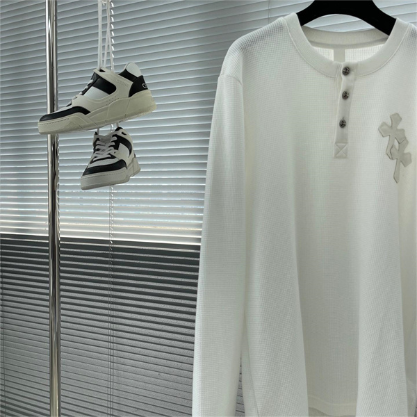 CHROME HEARTS スーパー コピー 長袖Tシャツ ワッフル生地 クロス レザー ロゴ クロムハーツ