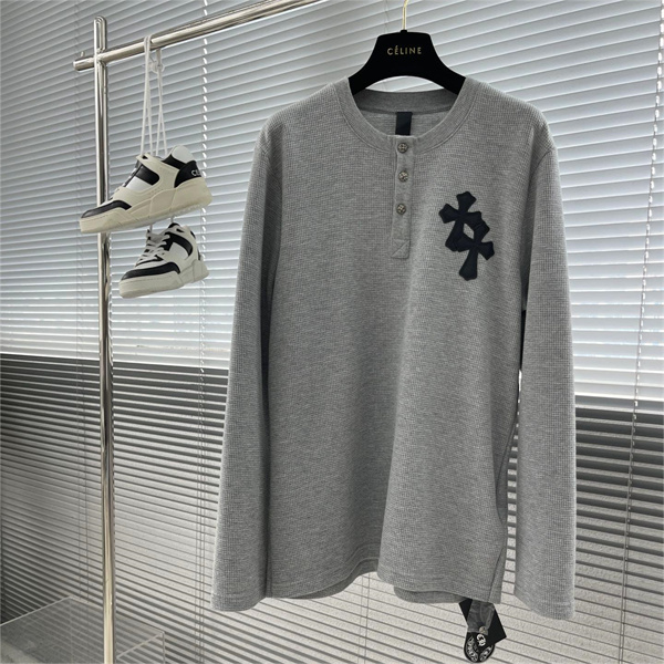 CHROME HEARTS スーパー コピー 長袖Tシャツ ワッフル生地 クロス レザー ロゴ クロムハーツ