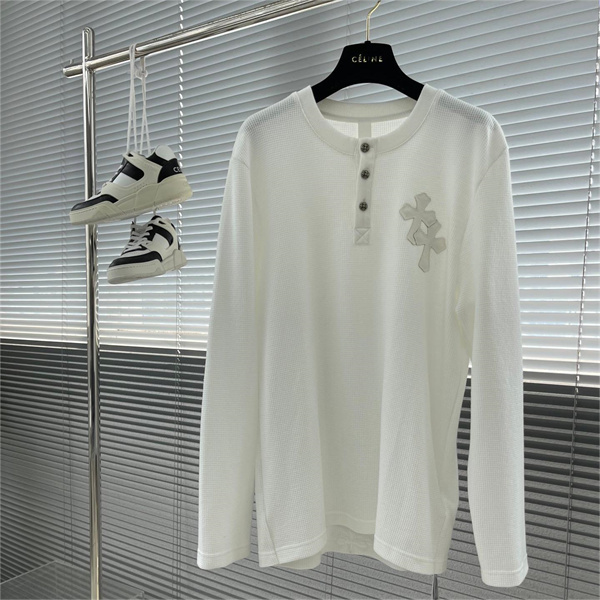 CHROME HEARTS スーパー コピー 長袖Tシャツ ワッフル生地 クロス レザー ロゴ クロムハーツ