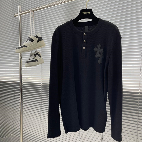 CHROME HEARTS スーパー コピー 長袖Tシャツ ワッフル生地 クロス レザー ロゴ クロムハーツ