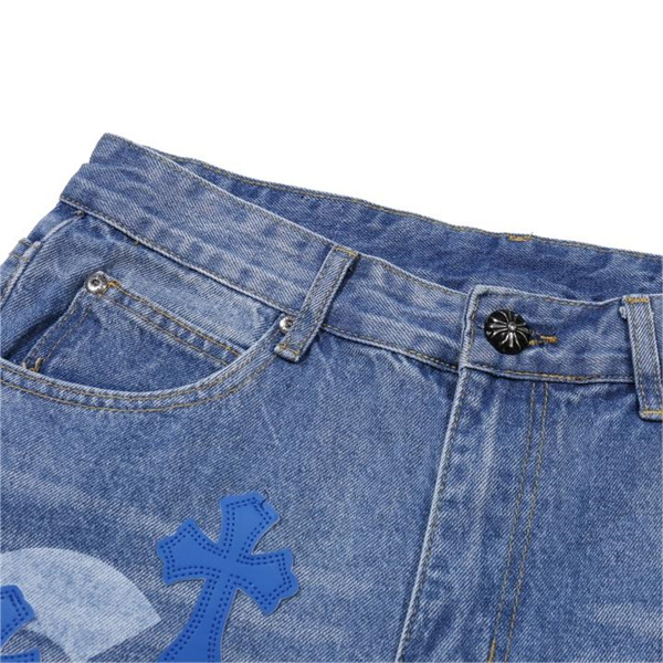 定番 クロムハーツ コピー ジーンズ クロス ロゴ レザー 貼り付け 落書き レトロ CHROME HEARTS