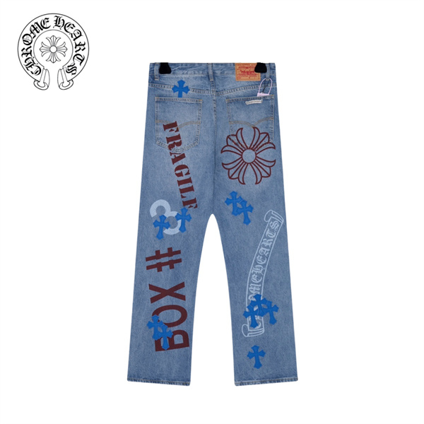定番 クロムハーツ コピー ジーンズ クロス ロゴ レザー 貼り付け 落書き レトロ CHROME HEARTS