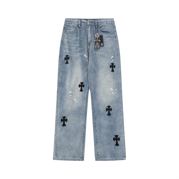 高級感 CHROME HEARTS コピー ジーンズ ロゴ プリント柄 ダメージデザイン カッコイイ クロムハーツ