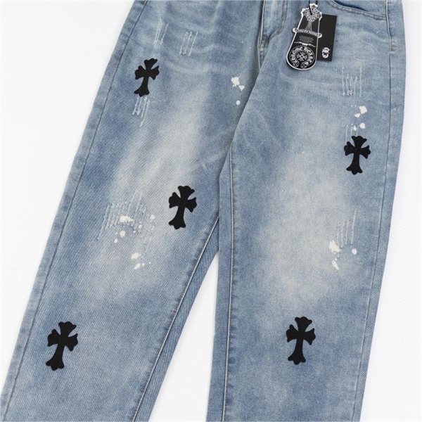 高級感 CHROME HEARTS コピー ジーンズ ロゴ プリント柄 ダメージデザイン カッコイイ クロムハーツ