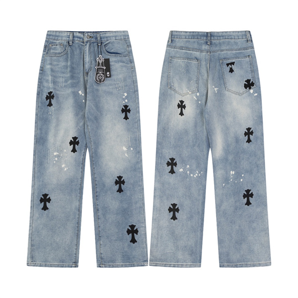 高級感 CHROME HEARTS コピー ジーンズ ロゴ プリント柄 ダメージデザイン カッコイイ クロムハーツ