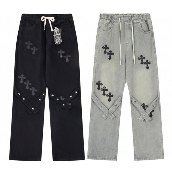 2024SS クロムハーツ コピー ジーンズ レザー ロゴ ユニセックス ゆったり メタル 飾り CHROME HEARTS
