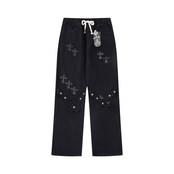 2024SS クロムハーツ コピー ジーンズ レザー ロゴ ユニセックス ゆったり メタル 飾り CHROME HEARTS