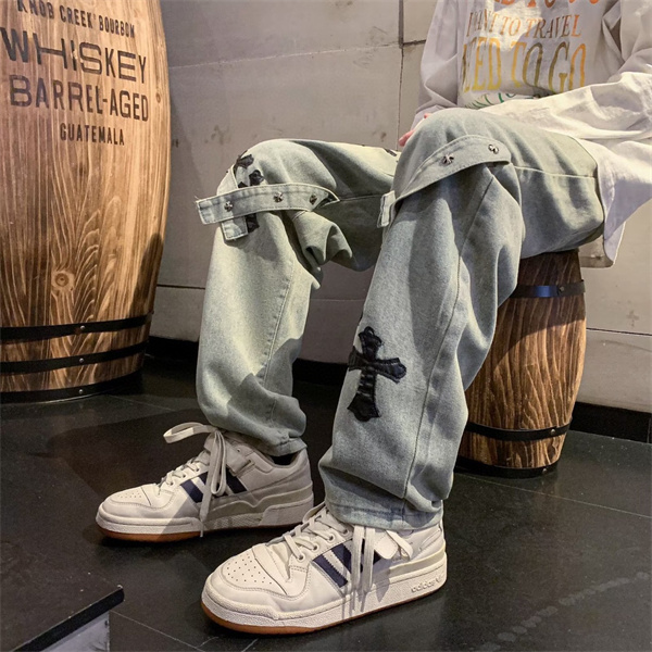 2024SS クロムハーツ コピー ジーンズ レザー ロゴ ユニセックス ゆったり メタル 飾り CHROME HEARTS