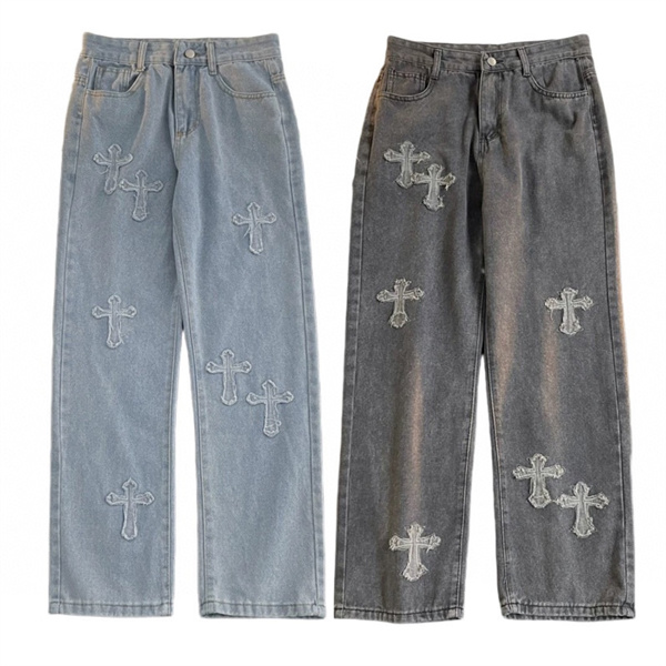 ★2024シリーズ★CHROME HEARTS コピー ジーンズ ロゴ 刺繍 デニム パネルデザイン クロムハーツ