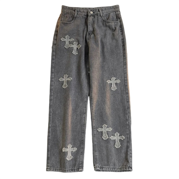 ★2024シリーズ★CHROME HEARTS コピー ジーンズ ロゴ 刺繍 デニム パネルデザイン クロムハーツ