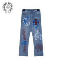 定番 クロムハーツ コピー ジーンズ クロス ロゴ レザー 貼り付け 落書き レトロ CHROME HEARTS