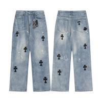 高級感 CHROME HEARTS コピー ジーンズ ロゴ プリント柄 ダメージデザイン カッコイイ クロムハーツ