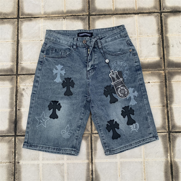 CHROME HEARTS コピー デニムハーフパンツ レトロ クロスロゴ レザー 弾力性 ユニセックス ゆったり クロムハーツ