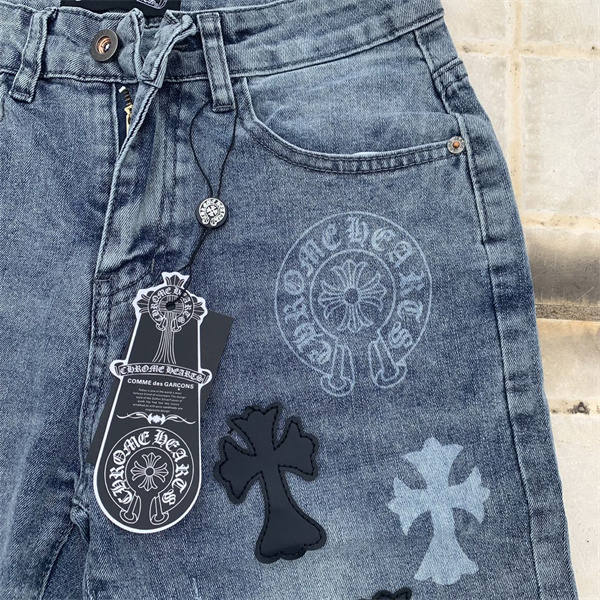 CHROME HEARTS コピー デニムハーフパンツ レトロ クロスロゴ レザー 弾力性 ユニセックス ゆったり クロムハーツ