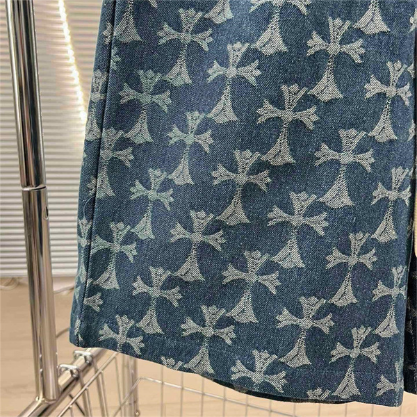 CHROME HEARTS コピー デニムハーフパンツ クロス モノグラム ロゴ ゆったり クロムハーツ