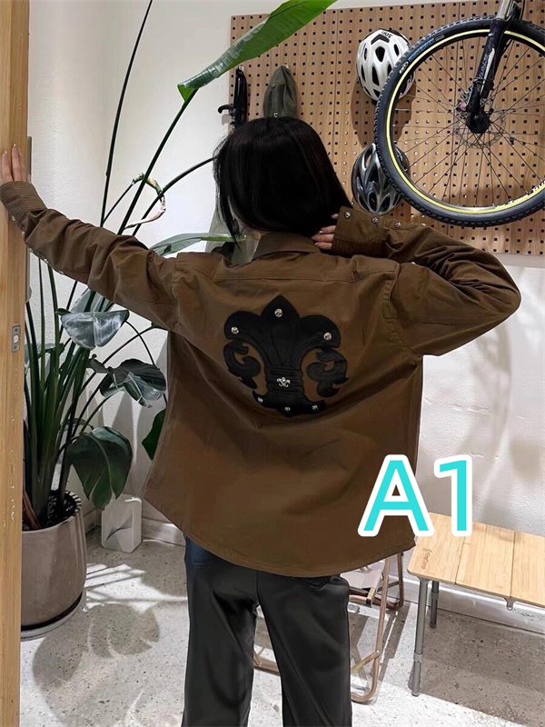 CHROME HEARTS コピー ジャケット フレア クロスボタン シャツ 綿 レザーロゴ レディース ワンサイズ クロムハーツ