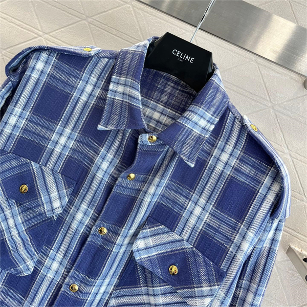 セリーヌ 偽物 ジャケット チェック柄 オーバーシャツ コットン 通気 柔らかい フランネル レディース CELINE