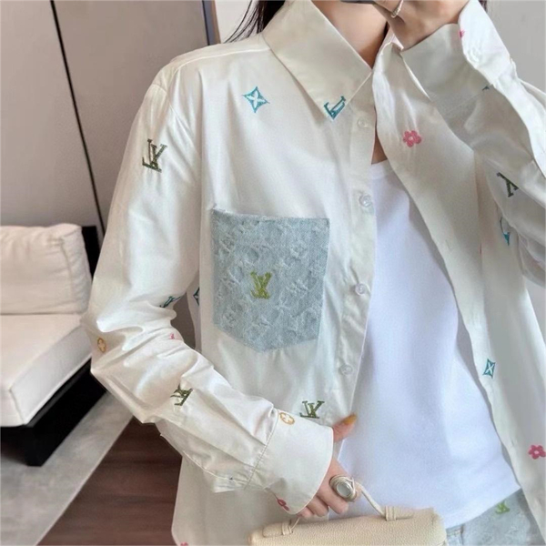 LOUIS VUITTON コピー シャツ モノグラム 刺繍 ロゴ 綿 カラフル 鮮やかな カッコイイ レディース ルイヴィトン