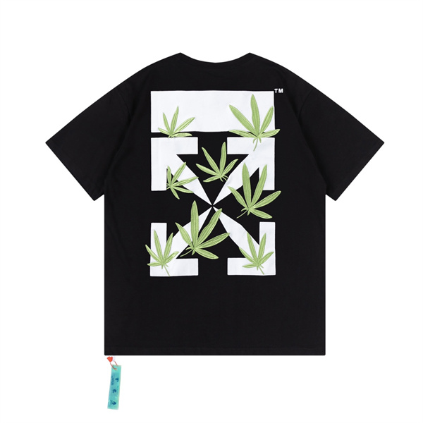 Off-White スーパーコピー Ｔシャツ WeedArrow 葉 ゆったり オーバーサイズ 刺繍 2色 オフホワイト