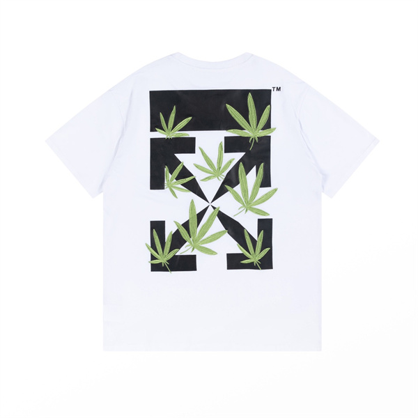 Off-White スーパーコピー Ｔシャツ WeedArrow 葉 ゆったり オーバーサイズ 刺繍 2色 オフホワイト