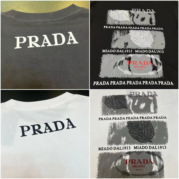 プラダ スーパーコピー Ｔシャツ ロゴ プリント柄 純綿素材 2色 葉 落書き 定番 オシャレ PRADA