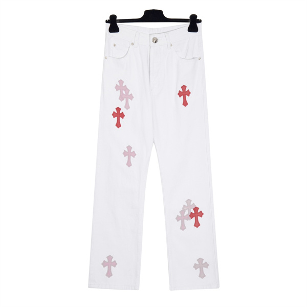 CHROME HEARTS コピー ジーンズ 限定版 レザーロゴ クロス 貼り付け 2色 クロムハーツ