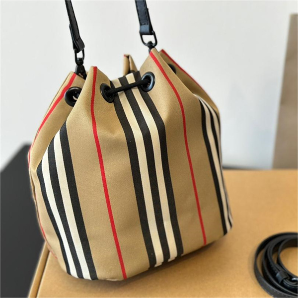 BURBERRY スーパーコピー バケットバッグ ナイロン ドローコード ポーチ チェック柄 ナイロン バーバリー