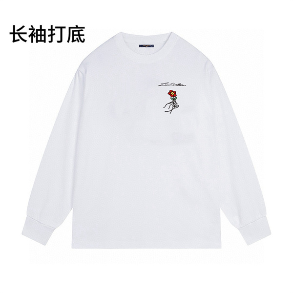 LOUIS VUITTON コピー 長袖Ｔシャツ バラ刺繍 ばら 薔薇 ロンＴ デザイン おしゃれ柄 カットソー ホワイト ルイヴィトン