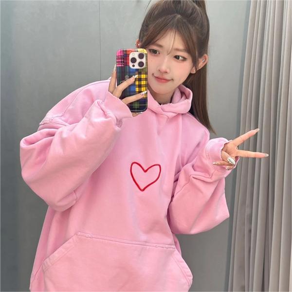 バレンシアガ コピー パーカー ピンク ハート 立体感 ロゴ 純綿素材 エレガント ユニセックス 人気 オシャレ BALENCIAGA