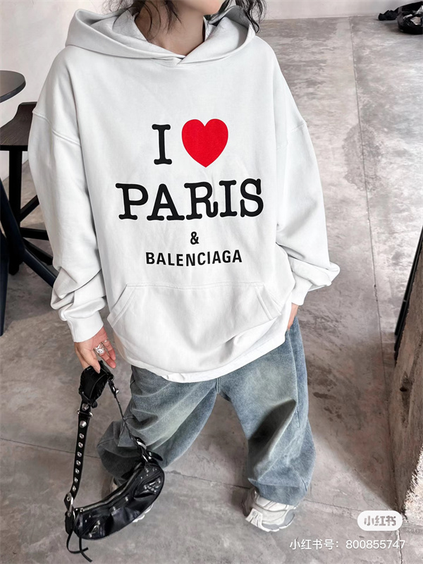 BALENCIAGA スーパーコピー パーカー I LOVE PARIS ロゴ プリント ストリートカジュアル おしゃれ 防寒