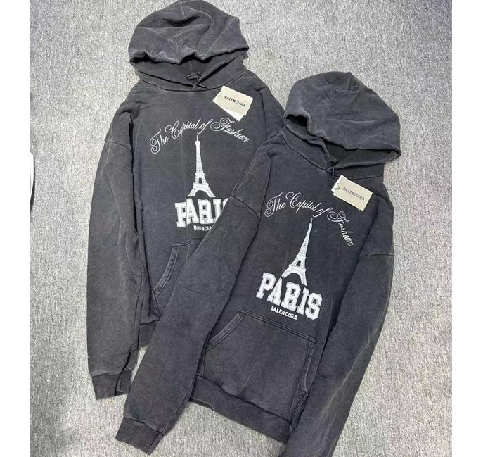 BALENCIAGA 偽物 パーカー エッフェル塔 グレー シンプル カジュアル ロマンチック パリジェンヌ バレンシアガ 