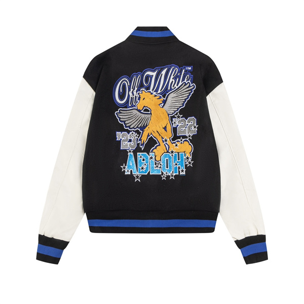 Off-White スーパーコピー ジャケット レザーバーシティ パッチ付き ボンバー オフホワイト