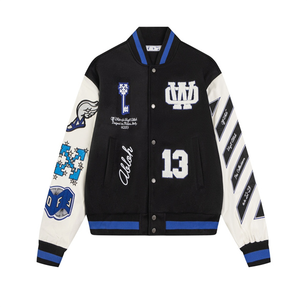 Off-White スーパーコピー ジャケット レザーバーシティ パッチ付き ボンバー オフホワイト