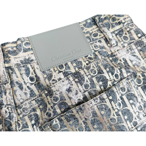 DIOR スーパーコピー ジーンズ グレー ゴールド コットン デニム リラックス Oblique モチーフ ディオール