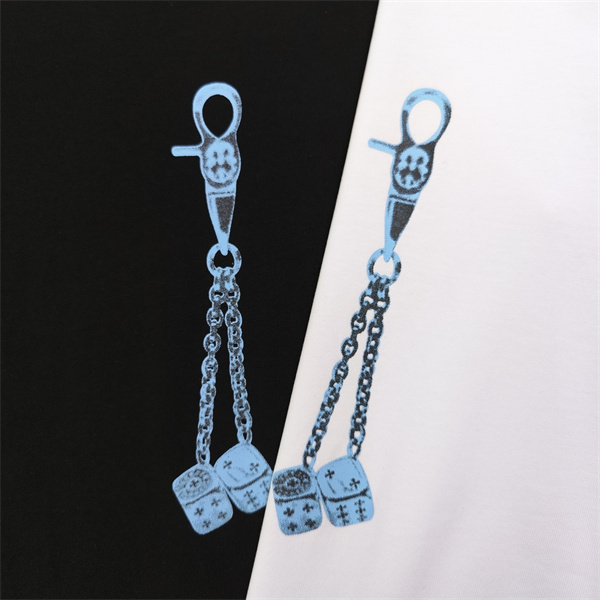 クロムハーツ コピー Tシャツ 限定 ブルー×ホワイト サイコロ柄 梵字 ロゴ ゆったり CHROME HEARTS