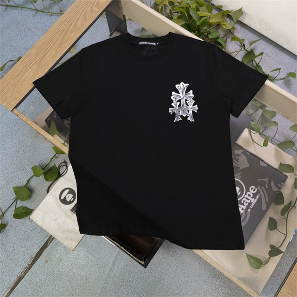 クロムハーツ コピー Tシャツ クロス ロゴ 貼り付け 綿 カジュアル ユニセックス CHROME HEARTS