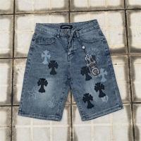 CHROME HEARTS コピー デニムハーフパンツ レトロ クロスロゴ レザー 弾力性 ユニセックス ゆったり クロムハーツ