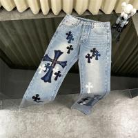 CHROME HEARTS コピー ジーンズ クロス デニム クロス ロゴ レザー 貼り付け クロムハーツ