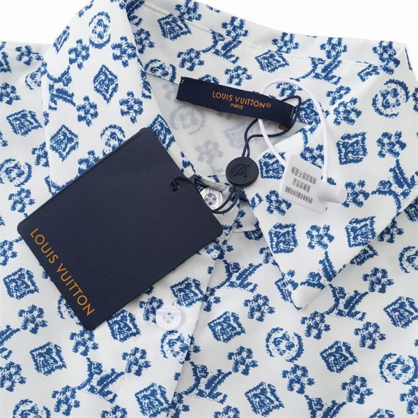 ルイヴィトン コピー シャツ モノグラム パターン ブルー×ホワイト コットン素材 軽量 雰囲気 LOUIS VUITTON