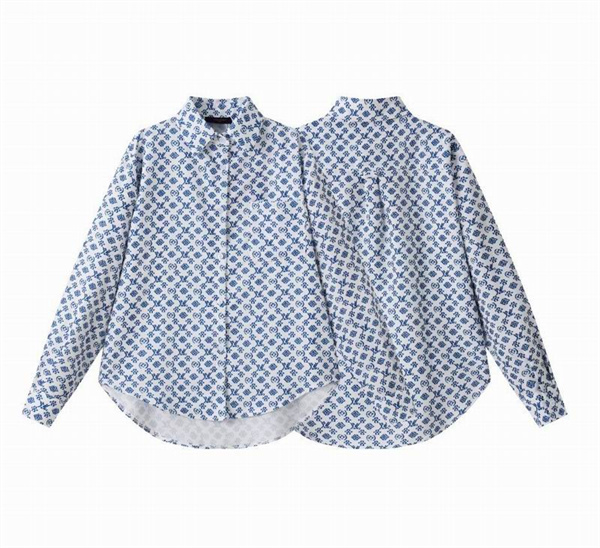 ルイヴィトン コピー シャツ モノグラム パターン ブルー×ホワイト コットン素材 軽量 雰囲気 LOUIS VUITTON