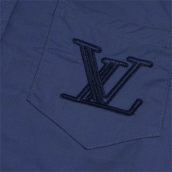 LOUIS VUITTON コピー シャツ シンプル フォーマル ネイビー LVロゴ 刺繍 ビジネス 活躍 オシャレ ルイヴィトン