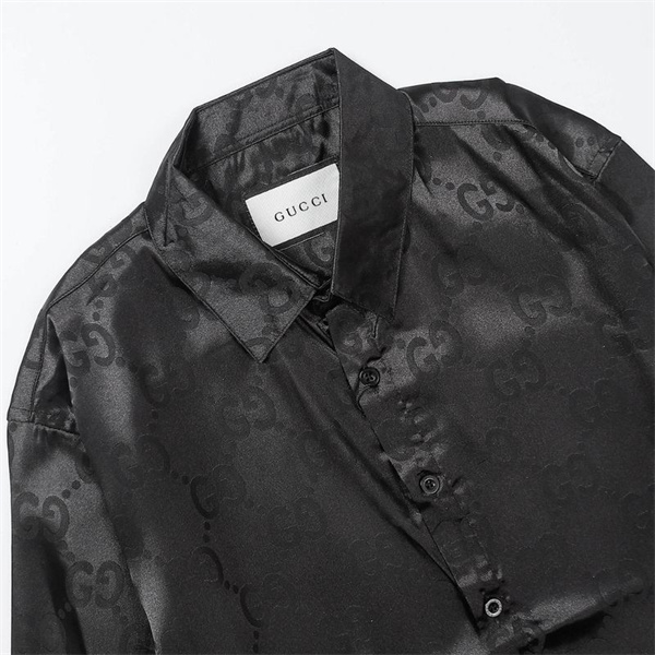 グッチ GUCCI スーパーコピー シャツ サテンブラック GGモノグラム 高級感溢れる デザイン  