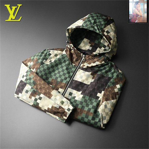 LOUIS VUITTON コピー ジャケット モザイクパターン フード付き 軽量 モノグラム 人気 ルイヴィトン