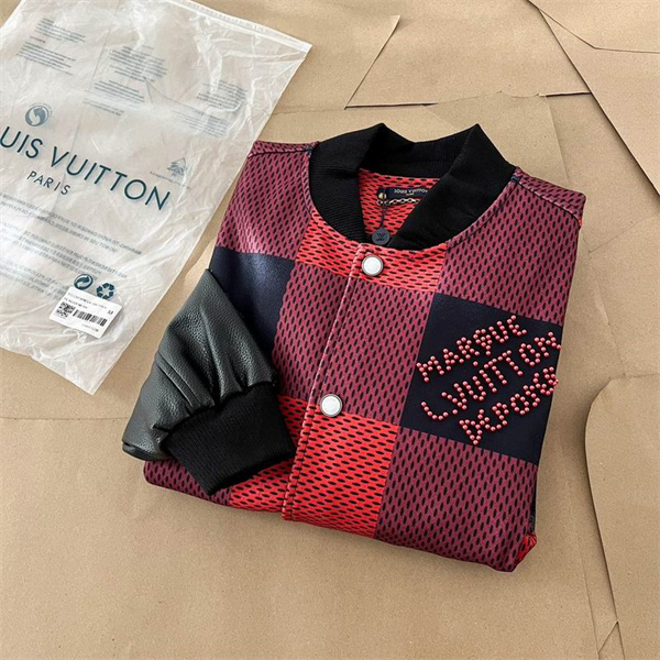 LOUIS VUITTON コピー ジャケット ブラックレザー袖 チェック柄 エンブレムスナップボタン ルイヴィトン