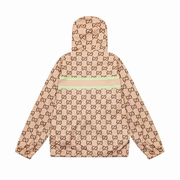 GUCCI スーパーコピー ジャケット GG モノグラム ロゴ ベージュカラー グリーンストライプ フード付き グッチ