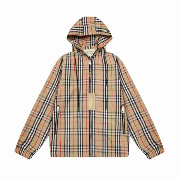 BURBERRY 偽物 ジャケット チェック柄 クラシックデザイン ベージュカラー フード付き バーバリー