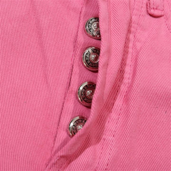 クロムハーツ スーパーコピー ジーンズ ピンク デニム クロス レザーパッチ CHROME HEARTS