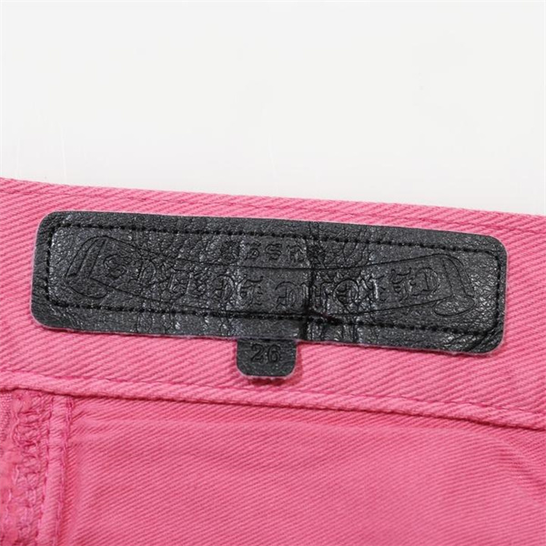 クロムハーツ スーパーコピー ジーンズ ピンク デニム クロス レザーパッチ CHROME HEARTS